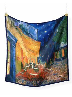 Van Gogh Cafe Terrace at Night Silk Feel Square Scarf Art 20.75" NEW